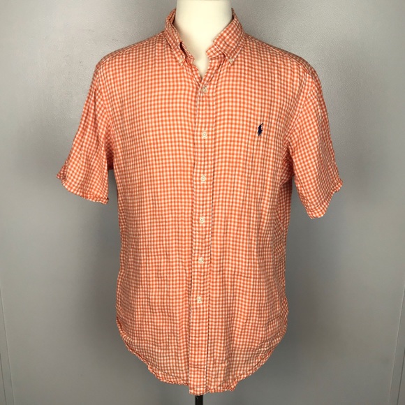 Ralph Lauren Men/'s BIG /& TALL Button Down Orange /& White Checkered Shirt
